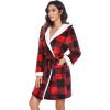 Ekouaer Womens Hooded Bathrobe Plush Short Robe Super Soft Fleece Robe Luxury Sleepwear with Pockets(Plaid Red)