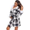 Ekouaer Womens Hooded Bathrobe Plush Short Robe Super Soft Fleece Robe Luxury Sleepwear with Pockets(Plaid White)