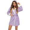 Ekouaer Womens Hooded Bathrobe Plush Short Robe Super Soft Fleece Robe Luxury Sleepwear with Pockets(Purple-jacquard)