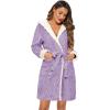 Ekouaer Womens Hooded Bathrobe Plush Short Robe Super Soft Fleece Robe Luxury Sleepwear with Pockets(Purple-jacquard)