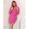Ekouaer Womens Hooded Bathrobe Plush Short Robe Super Soft Fleece Robe Luxury Sleepwear with Pockets(Rose Red-jacquard)