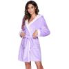 Ekouaer Womens Hooded Bathrobe Plush Short Robe Super Soft Fleece Robe Luxury Sleepwear with Pockets(Z Lavender)
