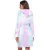 Ekouaer Womens Hooded Bathrobe Plush Short Robe Super Soft Fleece Robe Luxury Sleepwear with Pockets(Z Purple Tie Dye)
