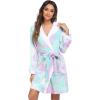 Ekouaer Womens Hooded Bathrobe Plush Short Robe Super Soft Fleece Robe Luxury Sleepwear with Pockets(Z Purple Tie Dye)