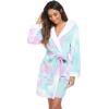 Ekouaer Womens Hooded Bathrobe Plush Short Robe Super Soft Fleece Robe Luxury Sleepwear with Pockets(Z Purple Tie Dye)