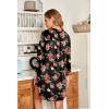 Ekouaer Women’s Nightgown V Neck Striped Button Down Sleepwear 3/4 Sleeves Nightshirts Soft Button Sleep Dress S-XXL(Black Floral)