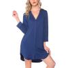 Ekouaer Women’s Nightgown V Neck Striped Button Down Sleepwear 3/4 Sleeves Nightshirts Soft Button Sleep Dress S-XXL(Blue)