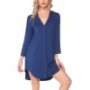 Ekouaer Women’s Nightgown V Neck Striped Button Down Sleepwear 3/4 Sleeves Nightshirts Soft Button Sleep Dress S-XXL(Blue)
