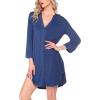 Ekouaer Women’s Nightgown V Neck Striped Button Down Sleepwear 3/4 Sleeves Nightshirts Soft Button Sleep Dress S-XXL(Blue)