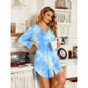 Ekouaer Women’s Nightgown V Neck Striped Button Down Sleepwear 3/4 Sleeves Nightshirts Soft Button Sleep Dress S-XXL(Blue Green)