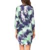 Ekouaer Women’s Nightgown V Neck Striped Button Down Sleepwear 3/4 Sleeves Nightshirts Soft Button Sleep Dress S-XXL(Blue Green Tie-dye)