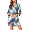 Ekouaer Women’s Nightgown V Neck Striped Button Down Sleepwear 3/4 Sleeves Nightshirts Soft Button Sleep Dress S-XXL(Blue Green Tie-dye)