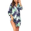 Ekouaer Women’s Nightgown V Neck Striped Button Down Sleepwear 3/4 Sleeves Nightshirts Soft Button Sleep Dress S-XXL(Blue Green Tie-dye)