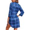 Ekouaer Women’s Nightgown V Neck Striped Button Down Sleepwear 3/4 Sleeves Nightshirts Soft Button Sleep Dress S-XXL(Blue Plaid)