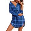 Ekouaer Women’s Nightgown V Neck Striped Button Down Sleepwear 3/4 Sleeves Nightshirts Soft Button Sleep Dress S-XXL(Blue Plaid)