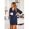 Ekouaer Women’s Nightgown V Neck Striped Button Down Sleepwear 3/4 Sleeves Nightshirts Soft Button Sleep Dress S-XXL(Navy Blue)