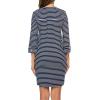Ekouaer Women’s Nightgown V Neck Striped Button Down Sleepwear 3/4 Sleeves Nightshirts Soft Button Sleep Dress S-XXL(Navy Blue Stripes)
