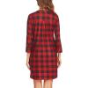 Ekouaer Women’s Nightgown V Neck Striped Button Down Sleepwear 3/4 Sleeves Nightshirts Soft Button Sleep Dress S-XXL(Red Plaid)