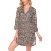 Ekouaer Women’s Nightgown V Neck Striped Button Down Sleepwear 3/4 Sleeves Nightshirts Soft Button Sleep Dress S-XXL(Small Leopard)