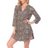 Ekouaer Women’s Nightgown V Neck Striped Button Down Sleepwear 3/4 Sleeves Nightshirts Soft Button Sleep Dress S-XXL(Small Leopard)