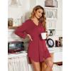 Ekouaer Women’s Nightgown V Neck Striped Button Down Sleepwear 3/4 Sleeves Nightshirts Soft Button Sleep Dress S-XXL(Wine Red)