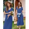Ekouaer Women’s Nursing Dress Summer V Neck Short Sleeve Maternity Split Long Dresses for Breastfeeding with Pockets S-XXL(Dark Blue)
