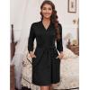 Ekouaer Women‘s Robes Lightweight 3/4 Sleeve Short Knit Bathrobe Soft Knee Length Sleepwear Robes with Pockets S-XXL(Black)