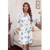 Ekouaer Women‘s Robes Lightweight 3/4 Sleeve Short Knit Bathrobe Soft Knee Length Sleepwear Robes with Pockets S-XXL(Blue Floral)