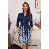 Ekouaer Women‘s Robes Lightweight 3/4 Sleeve Short Knit Bathrobe Soft Knee Length Sleepwear Robes with Pockets S-XXL(Blue White Floral)