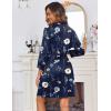 Ekouaer Women‘s Robes Lightweight 3/4 Sleeve Short Knit Bathrobe Soft Knee Length Sleepwear Robes with Pockets S-XXL(Blue White Floral)