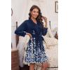 Ekouaer Women‘s Robes Lightweight 3/4 Sleeve Short Knit Bathrobe Soft Knee Length Sleepwear Robes with Pockets S-XXL(Blue White Floral)