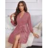 Ekouaer Women‘s Robes Lightweight 3/4 Sleeve Short Knit Bathrobe Soft Knee Length Sleepwear Robes with Pockets S-XXL(Gray Purple)