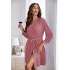 Ekouaer Women‘s Robes Lightweight 3/4 Sleeve Short Knit Bathrobe Soft Knee Length Sleepwear Robes with Pockets S-XXL(Gray Purple)