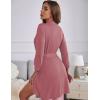 Ekouaer Women‘s Robes Lightweight 3/4 Sleeve Short Knit Bathrobe Soft Knee Length Sleepwear Robes with Pockets S-XXL(Gray Purple)