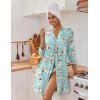Ekouaer Women‘s Robes Lightweight 3/4 Sleeve Short Knit Bathrobe Soft Knee Length Sleepwear Robes with Pockets S-XXL(Green Flowers)