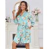Ekouaer Women‘s Robes Lightweight 3/4 Sleeve Short Knit Bathrobe Soft Knee Length Sleepwear Robes with Pockets S-XXL(Green Flowers)
