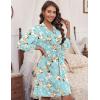 Ekouaer Women‘s Robes Lightweight 3/4 Sleeve Short Knit Bathrobe Soft Knee Length Sleepwear Robes with Pockets S-XXL(Green Flowers)