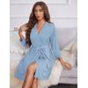 Ekouaer Women‘s Robes Lightweight 3/4 Sleeve Short Knit Bathrobe Soft Knee Length Sleepwear Robes with Pockets S-XXL(L Light Blue)