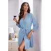 Ekouaer Women‘s Robes Lightweight 3/4 Sleeve Short Knit Bathrobe Soft Knee Length Sleepwear Robes with Pockets S-XXL(L Light Blue)