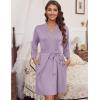 Ekouaer Women‘s Robes Lightweight 3/4 Sleeve Short Knit Bathrobe Soft Knee Length Sleepwear Robes with Pockets S-XXL(Lavender)