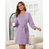 Ekouaer Women‘s Robes Lightweight 3/4 Sleeve Short Knit Bathrobe Soft Knee Length Sleepwear Robes with Pockets S-XXL(Lavender)