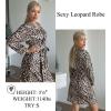Ekouaer Women‘s Robes Lightweight 3/4 Sleeve Short Knit Bathrobe Soft Knee Length Sleepwear Robes with Pockets S-XXL(Leopard Apricot)