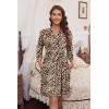 Ekouaer Women‘s Robes Lightweight 3/4 Sleeve Short Knit Bathrobe Soft Knee Length Sleepwear Robes with Pockets S-XXL(Leopard Apricot)