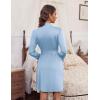Ekouaer Women‘s Robes Lightweight 3/4 Sleeve Short Knit Bathrobe Soft Knee Length Sleepwear Robes with Pockets S-XXL(Light Blue)