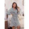 Ekouaer Women‘s Robes Lightweight 3/4 Sleeve Short Knit Bathrobe Soft Knee Length Sleepwear Robes with Pockets S-XXL(Light Grey)