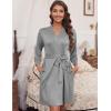 Ekouaer Women‘s Robes Lightweight 3/4 Sleeve Short Knit Bathrobe Soft Knee Length Sleepwear Robes with Pockets S-XXL(Light Grey)