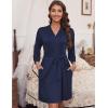 Ekouaer Women‘s Robes Lightweight 3/4 Sleeve Short Knit Bathrobe Soft Knee Length Sleepwear Robes with Pockets S-XXL(Navy Blue)