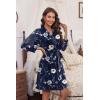 Ekouaer Women‘s Robes Lightweight 3/4 Sleeve Short Knit Bathrobe Soft Knee Length Sleepwear Robes with Pockets S-XXL(Navy Floral)