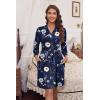 Ekouaer Women‘s Robes Lightweight 3/4 Sleeve Short Knit Bathrobe Soft Knee Length Sleepwear Robes with Pockets S-XXL(Navy Floral)