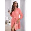 Ekouaer Women‘s Robes Lightweight 3/4 Sleeve Short Knit Bathrobe Soft Knee Length Sleepwear Robes with Pockets S-XXL(Orange  Pink)